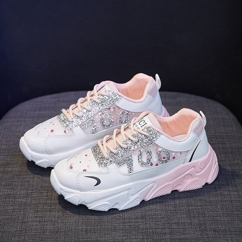 

Sequin Lace-up Chunky Sneakers, White
