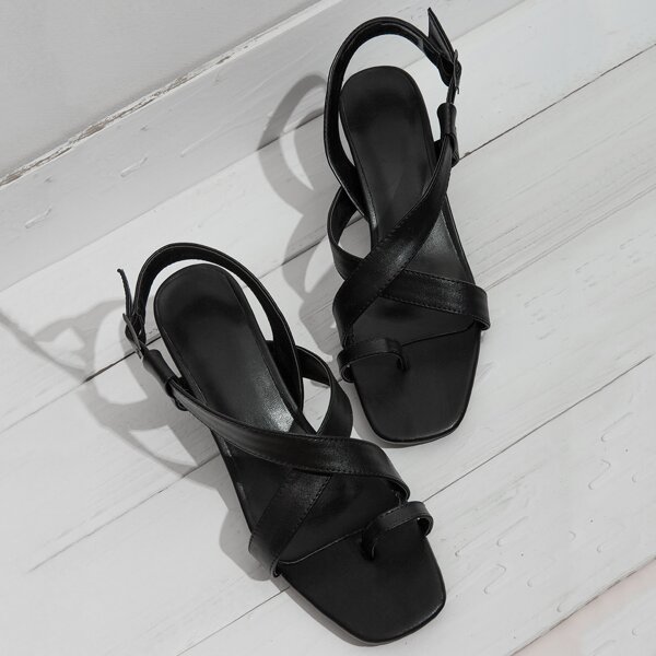 

Туфли с массивным каблуком и открытой пяткой, Чёрный