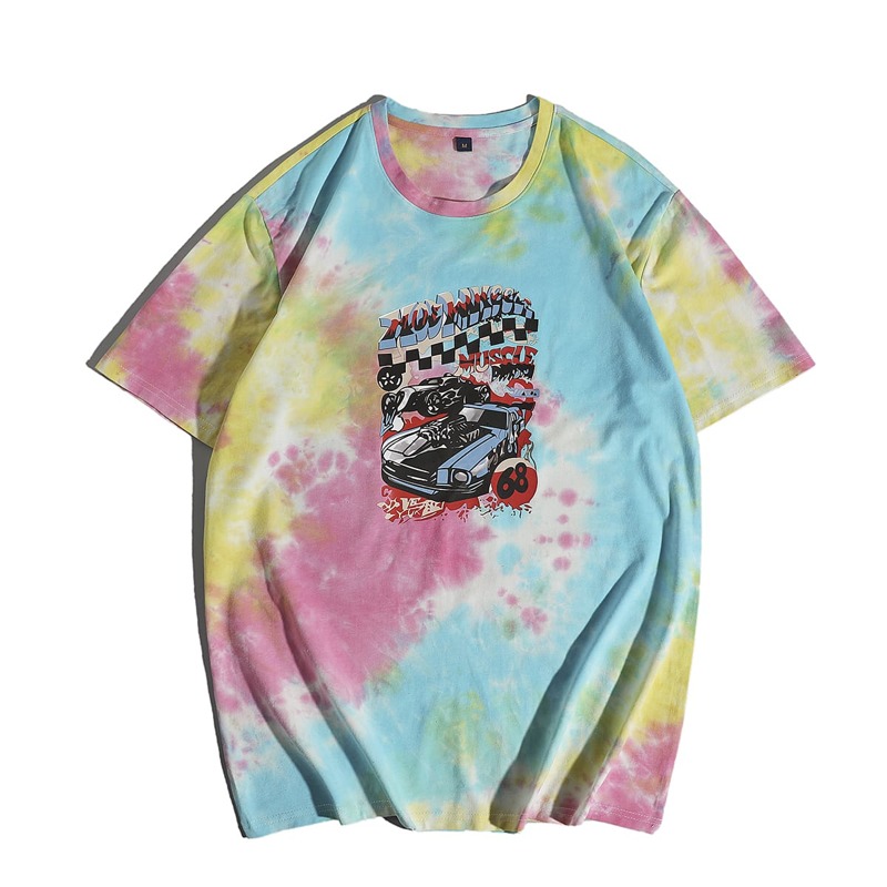 

Guys Tie Dye Car And Letter Graphic Tee, Multicolor