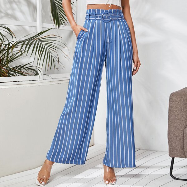 

Striped Wide Leg Belted Jeans, Medium wash