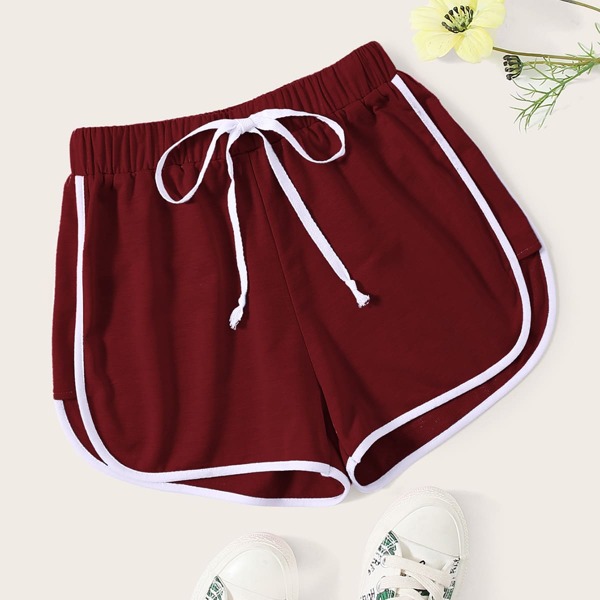 

Contrast Binding Knot Track Shorts, Burgundy