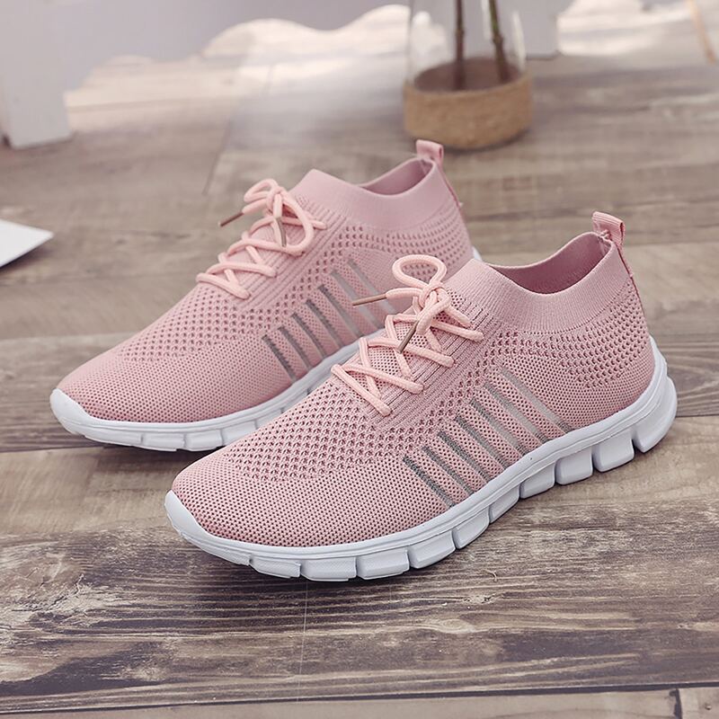 

Lace-up Front Knit Sneakers, Pink