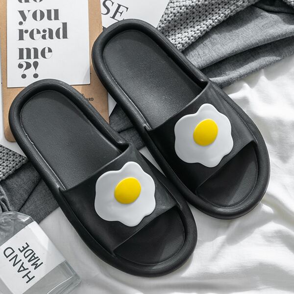 

Open Toe Egg Graphic Sliders, Black