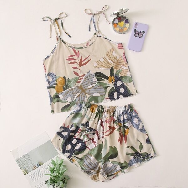 

Butterfly & Tropical Print Cami PJ Set, Multicolor