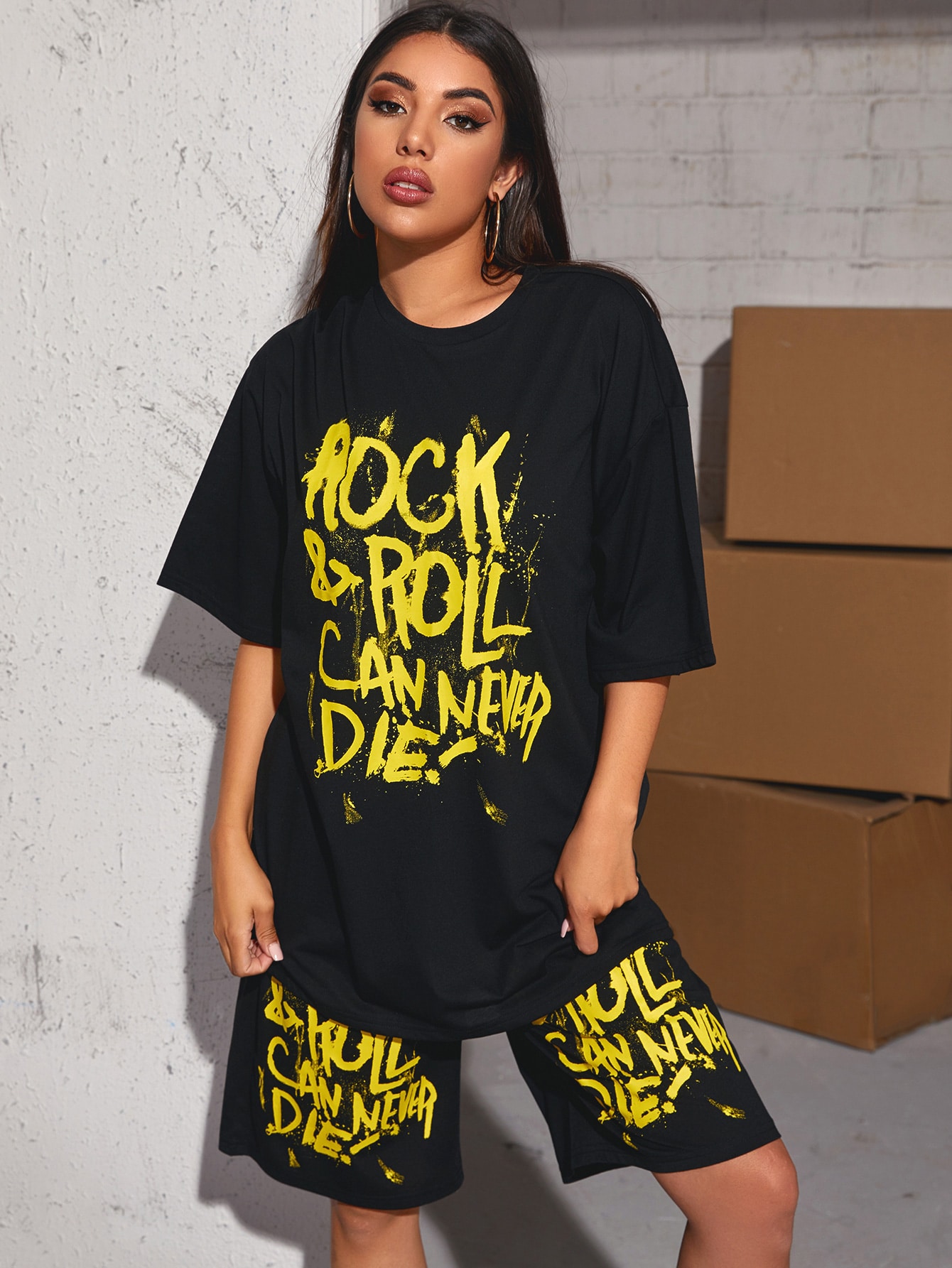 Slogan Graphic Oversized Longline Tee 