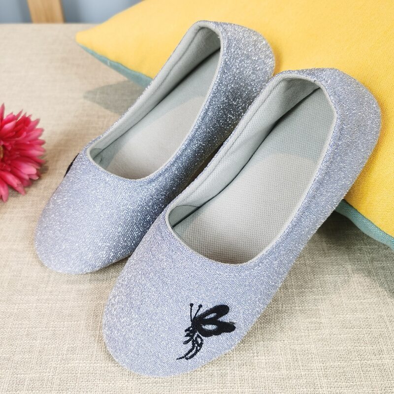 

Butterfly Embroidery Slip On Flats, Grey