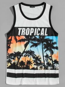 Manfinity Chillmode Men Tropical Vibes Graphic Tank Top - White - View 3