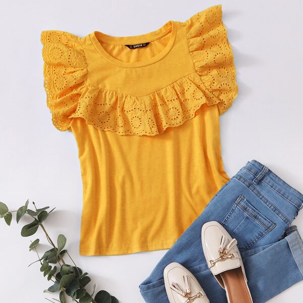 

Schiffy Ruffle Trim Top, Yellow bright