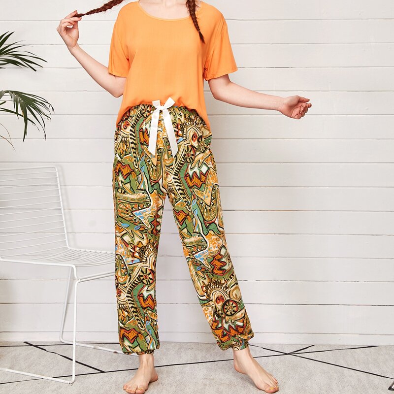 

Tribal Print Ribbon Bow PJ Set, Multicolor