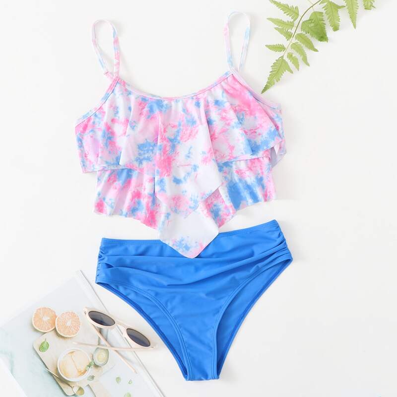 

Tie Dye Hanky Hem Bikini Swimsuit, Multicolor