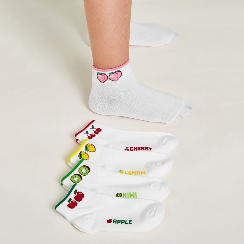 

5pairs Fruit Pattern Socks, White