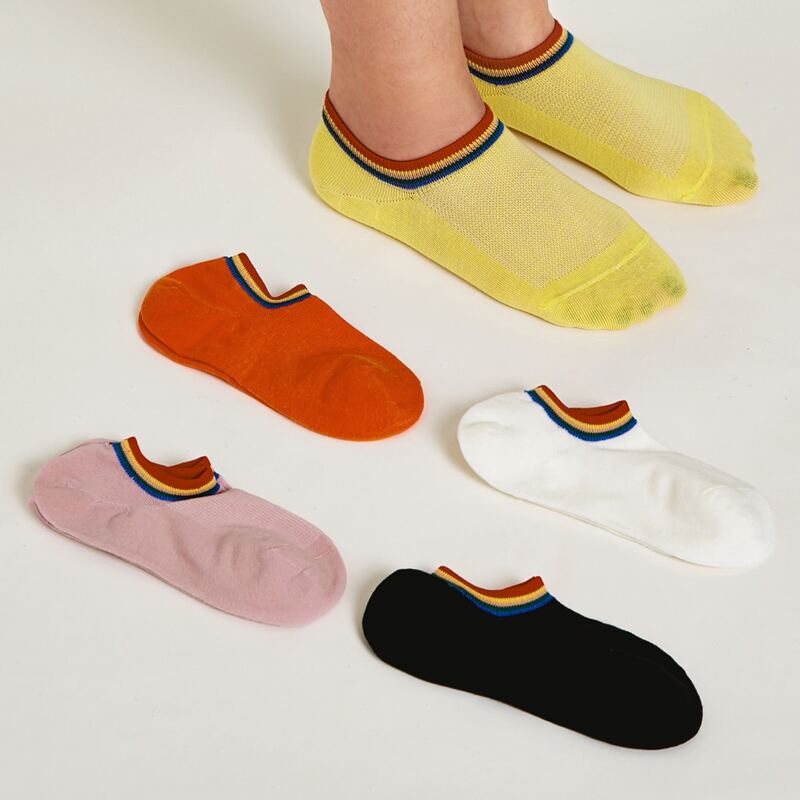 

5pairs Rainbow Striped Trim Socks, Multicolor