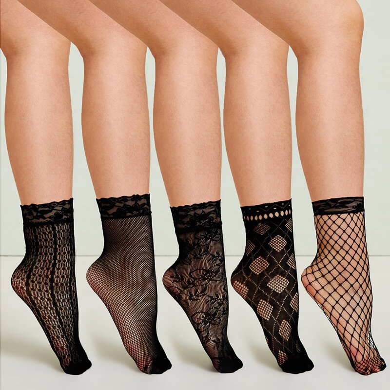 

Plaid Pattern Mesh Socks, Black