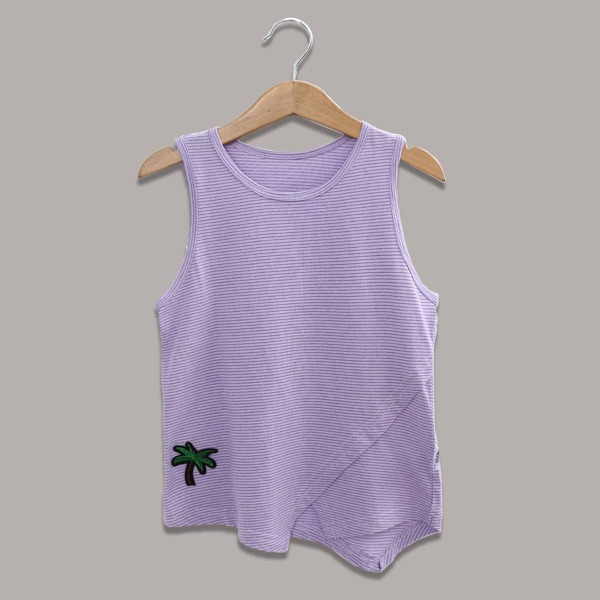 

Полосатый асимметричный топ с вышивкой кокосовой пальмы для мальчиков, Сиреневый фиолетовый