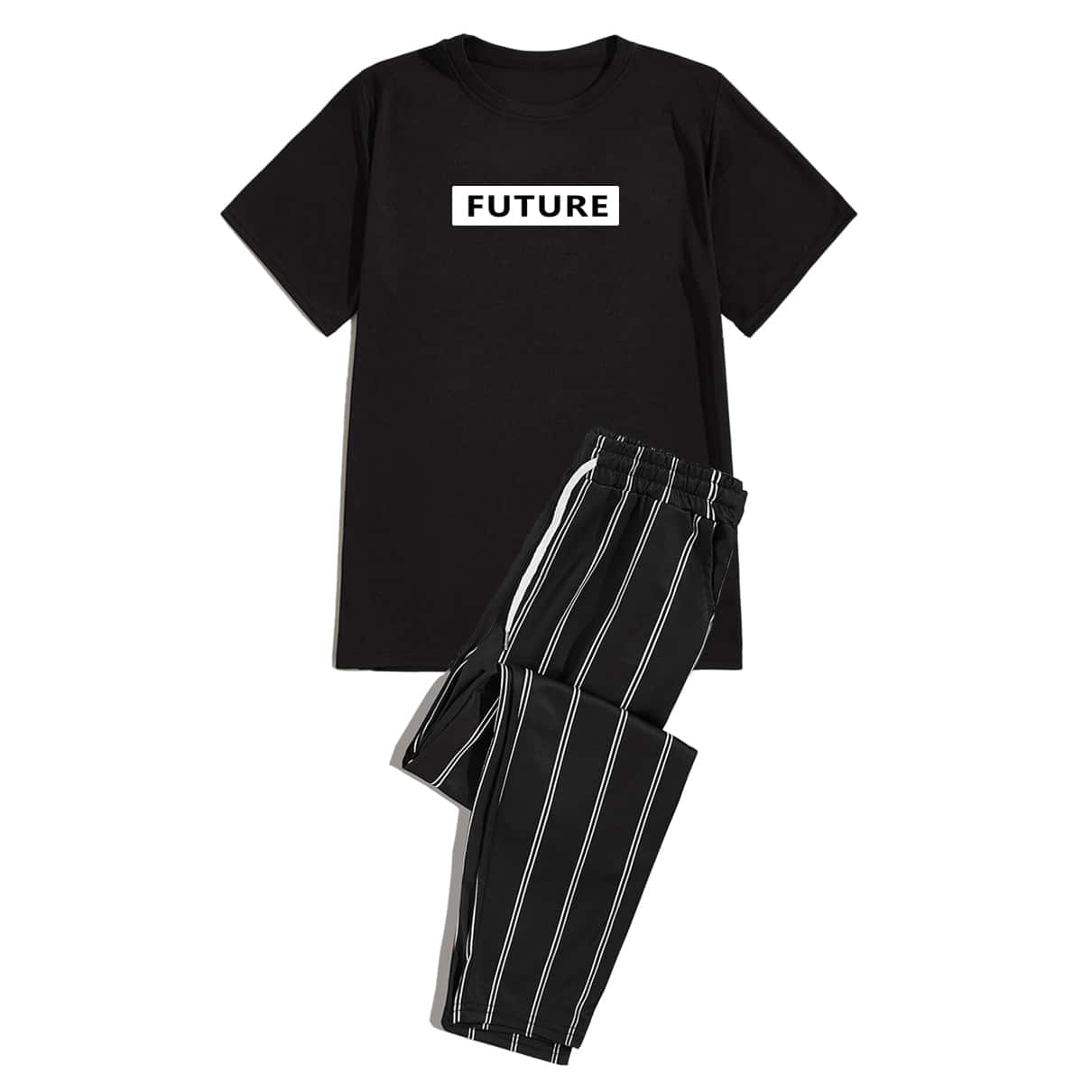 

Guys Letter Graphic Tee & Striped Pants, Black