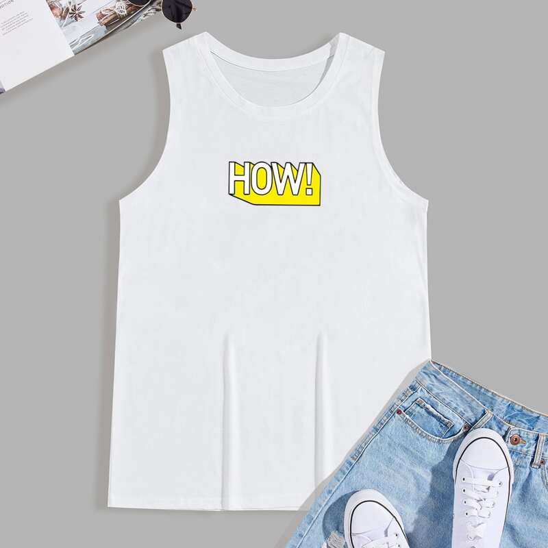 

Guys Slogan Graphic Tank Top, White