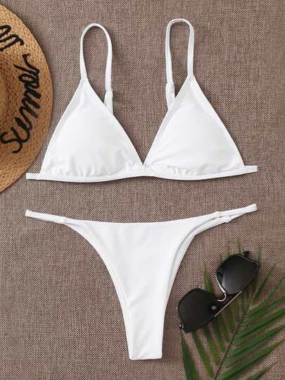 Swim Basics Summer Beach Minimalist Bikini Set Triangle Bra & Thong Bottom 2 Piece Bathing Suit
