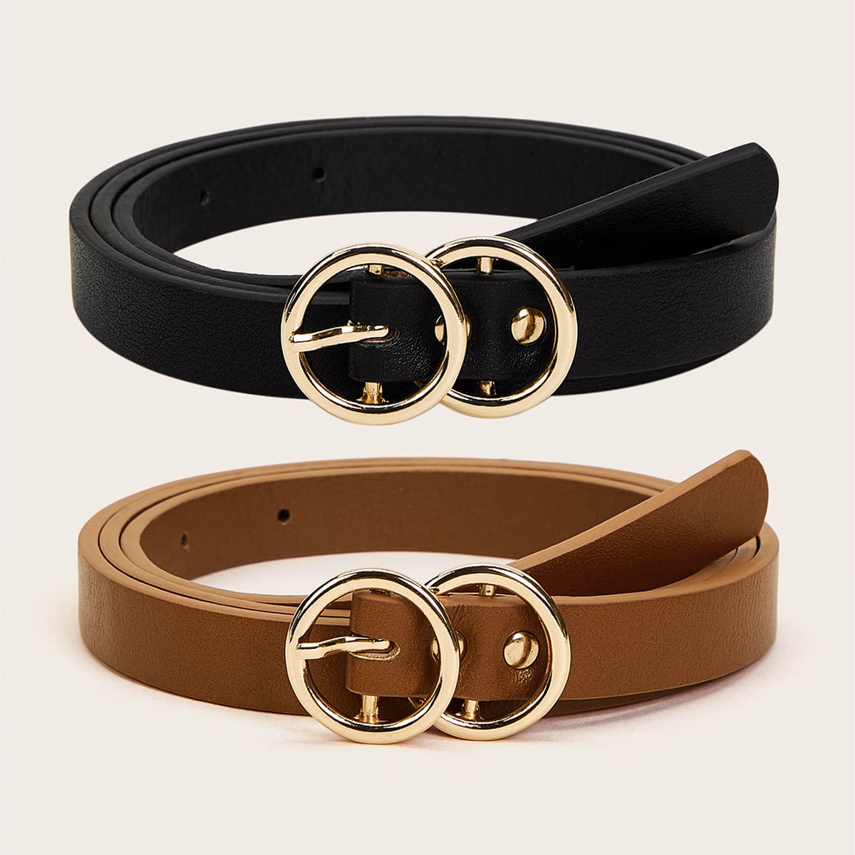 

Double O-ring Buckle Belt 2pcs, Multicolor