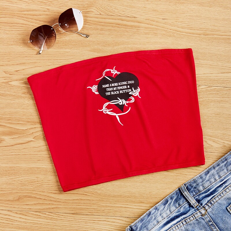 

Heart & Slogan Graphic Tube Top, Red