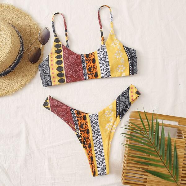 

Tribal High Cut Bikini Swimsuit, Multicolor