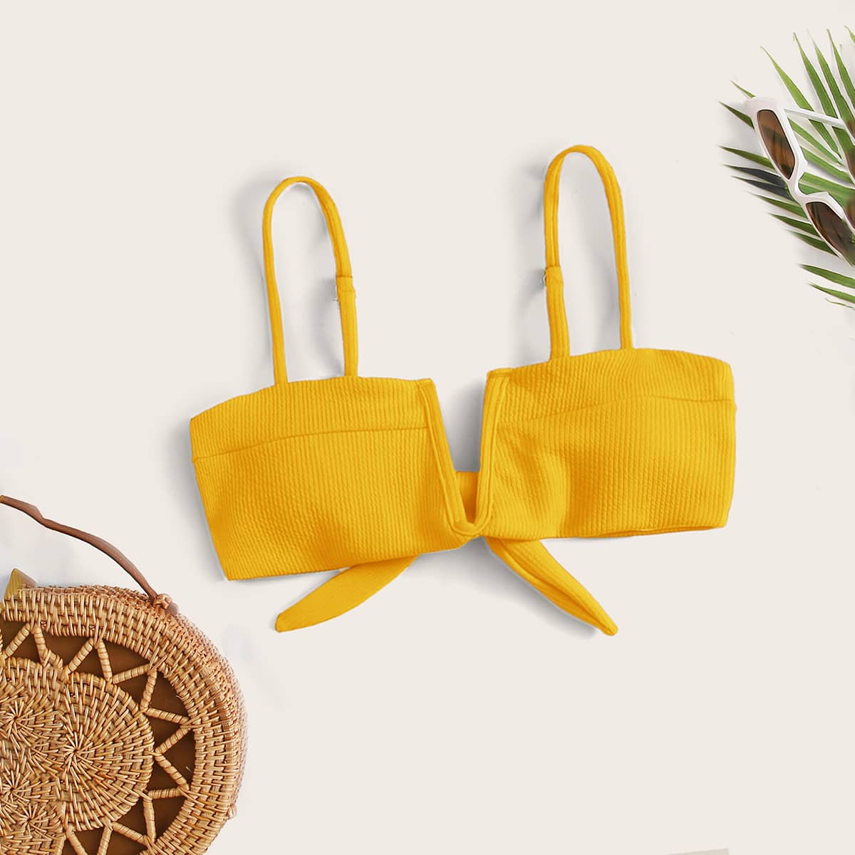 

Rib V Wired Bikini Top, Yellow