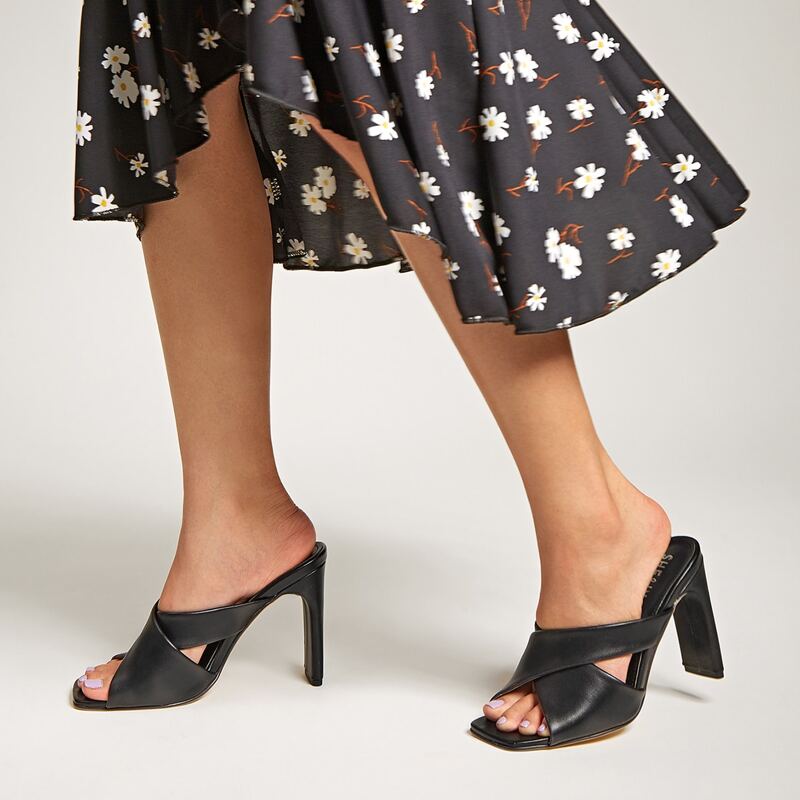 

Cross Strap Chunky Heeled Mules, Black