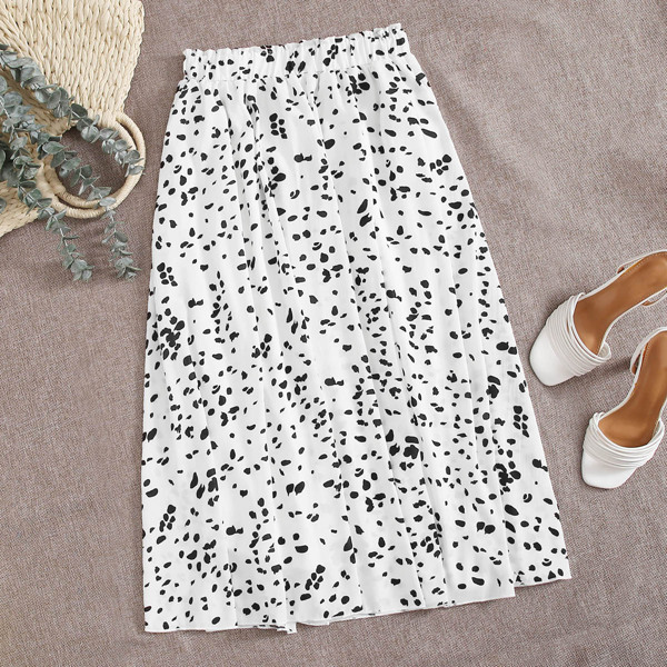 

Dalmatian Print Paperbag Waist Skirt, White
