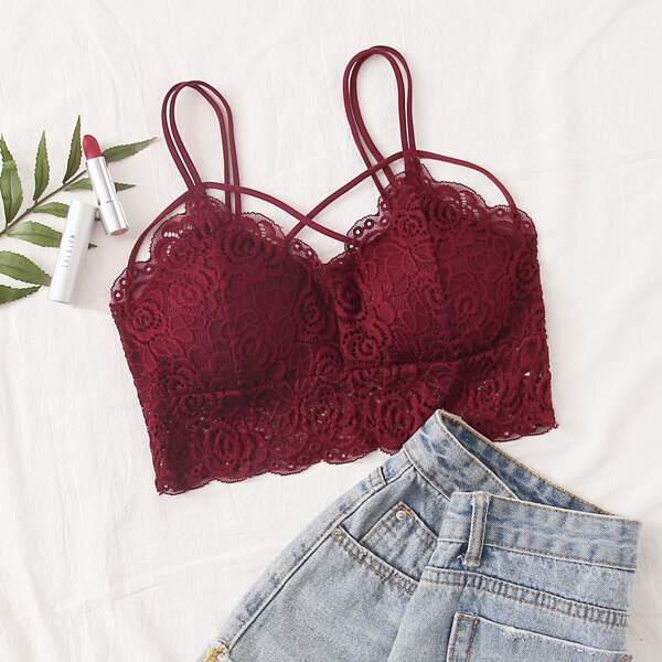 

Lace Criss Cross Cami Top, Burgundy