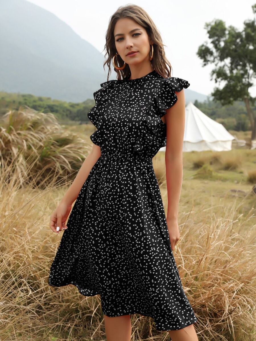 SHEIN Holidaya Đầm Nút Tim màu đen Boho - màu đen - Xem 1