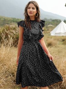 SHEIN Holidaya Đầm Nút Tim màu đen Boho - màu đen - Xem 3