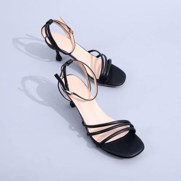 

Open Toe Ankle Strap Stiletto Heels, Black