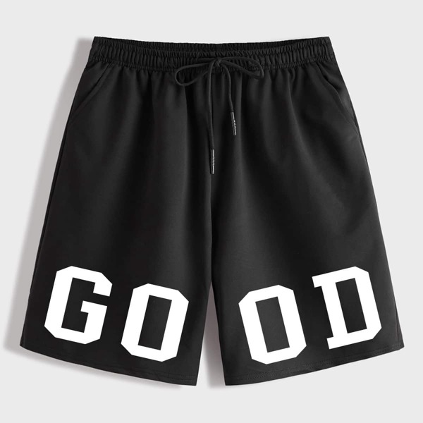 

Men Letter Graphic Drawstring Track Shorts, White