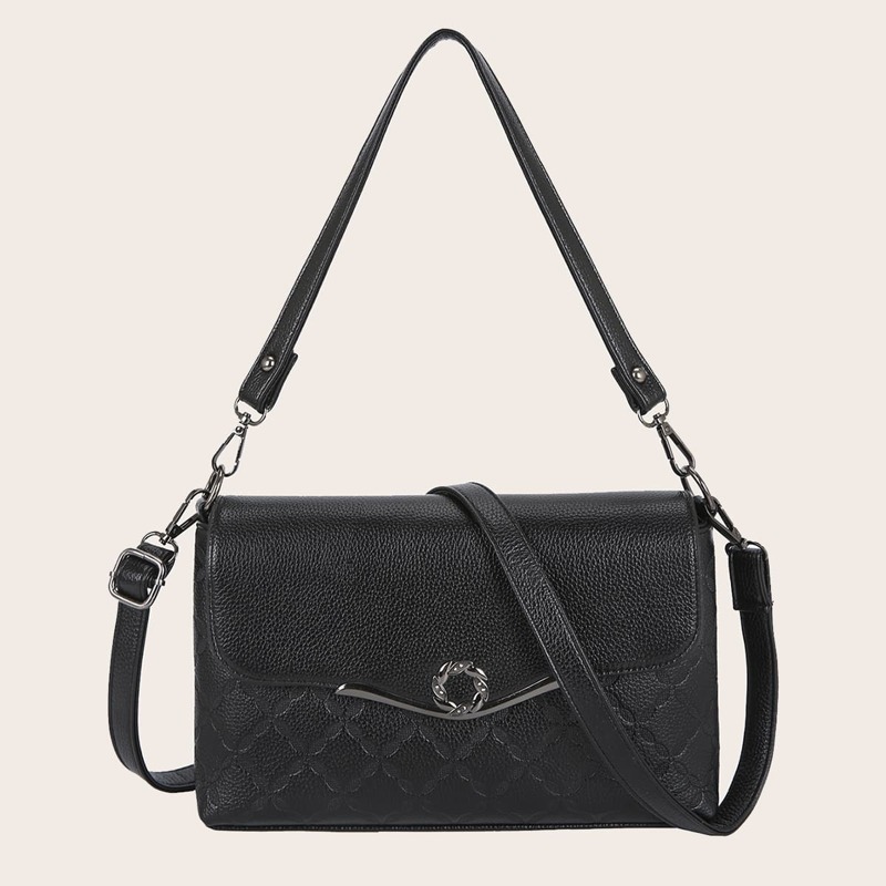 

Metal Decor Flap Tote Bag, Black