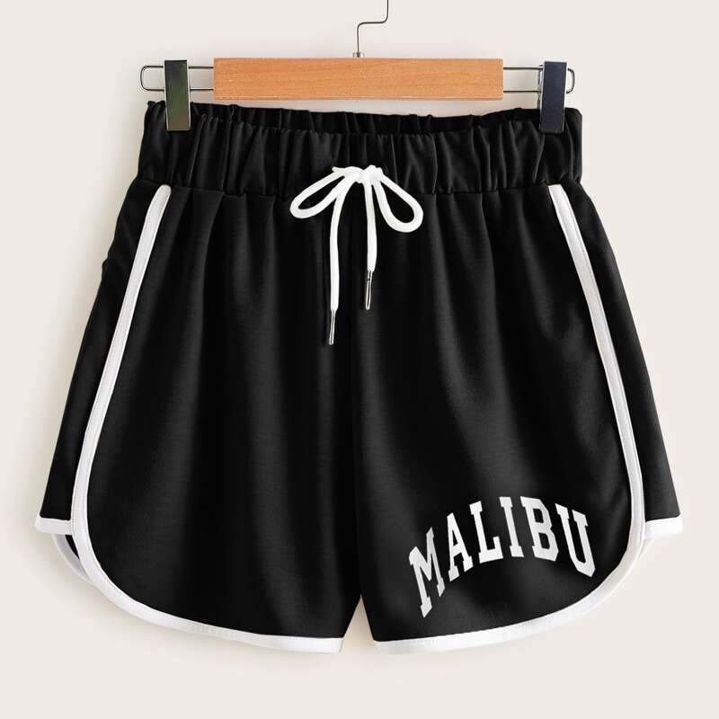 

Contrast Binding Dolphin Shorts, Black