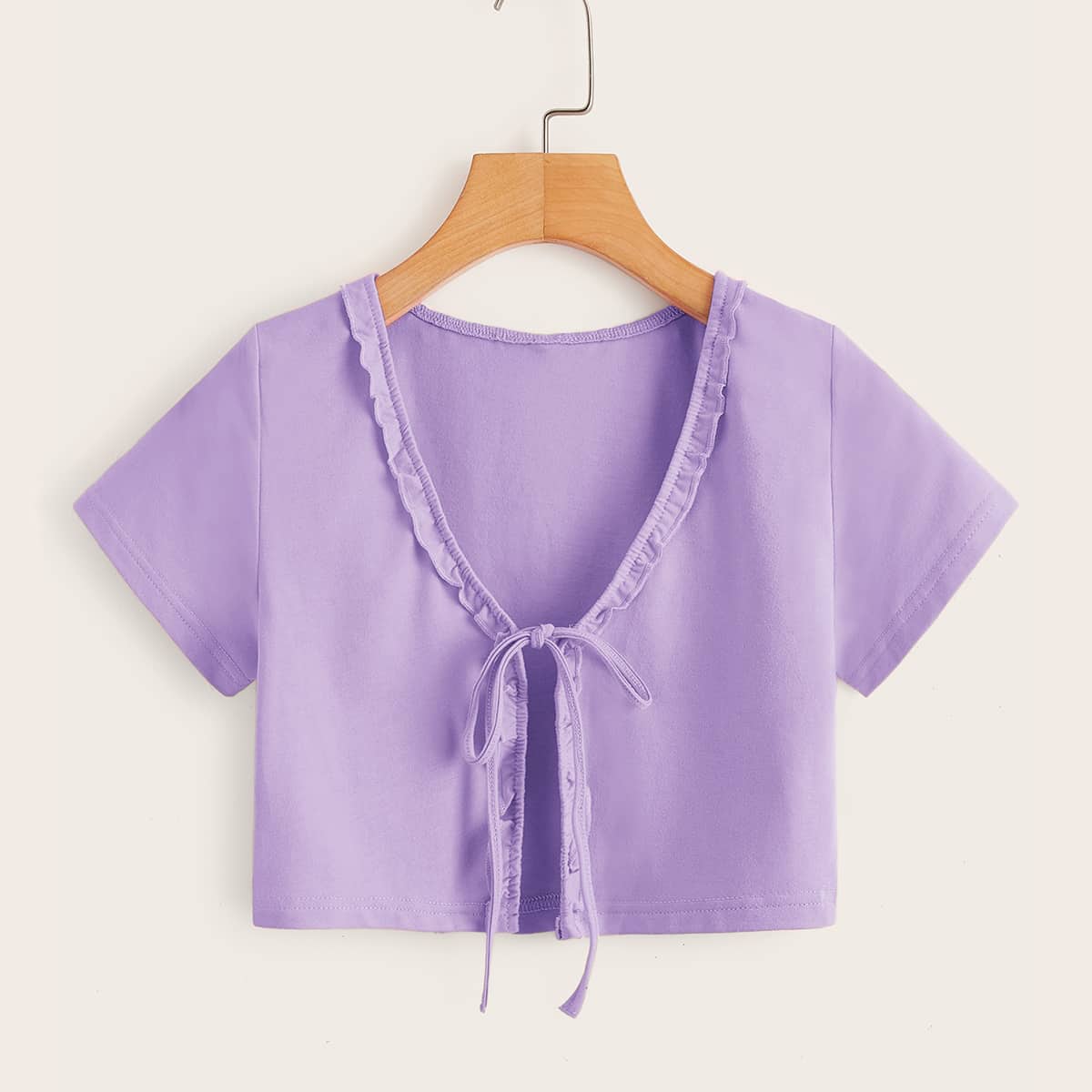 

Frill Tie Front Crop Top, Purple