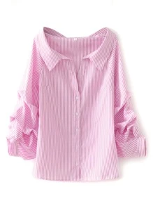 Camisa de manga fruncido de rayas - Rosa Pálido - Ver 1