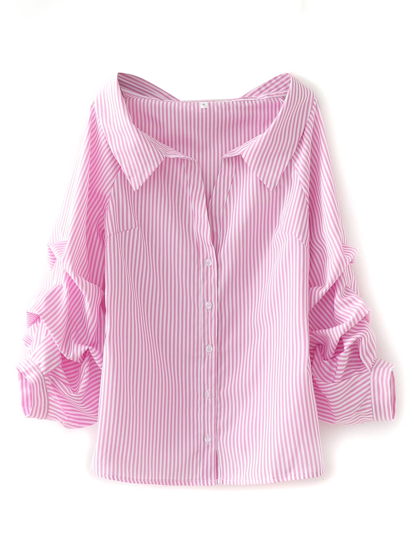 Camisa de manga fruncido de rayas - Rosa Pálido - Ver 1