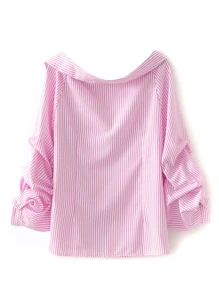 Camisa de manga fruncido de rayas - Rosa Pálido - Ver 2