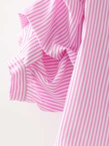 Camisa de manga fruncido de rayas - Rosa Pálido - Ver 4