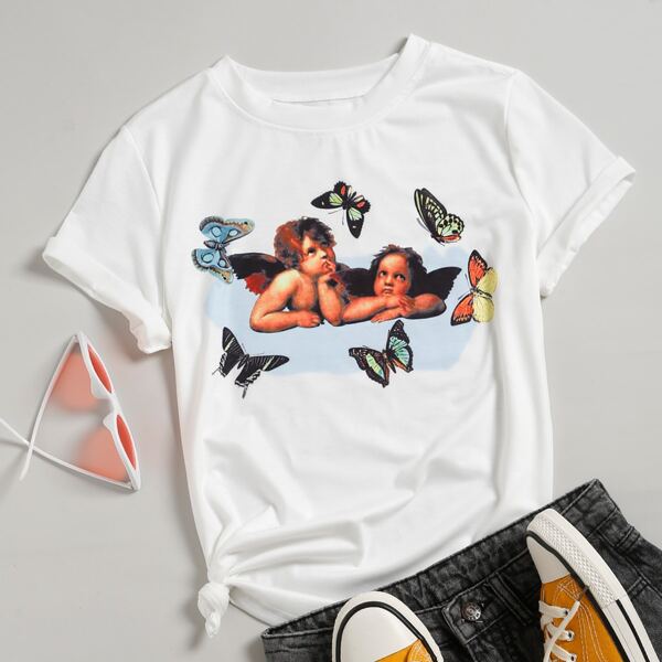 

Angel & Butterfly Print Tee, White