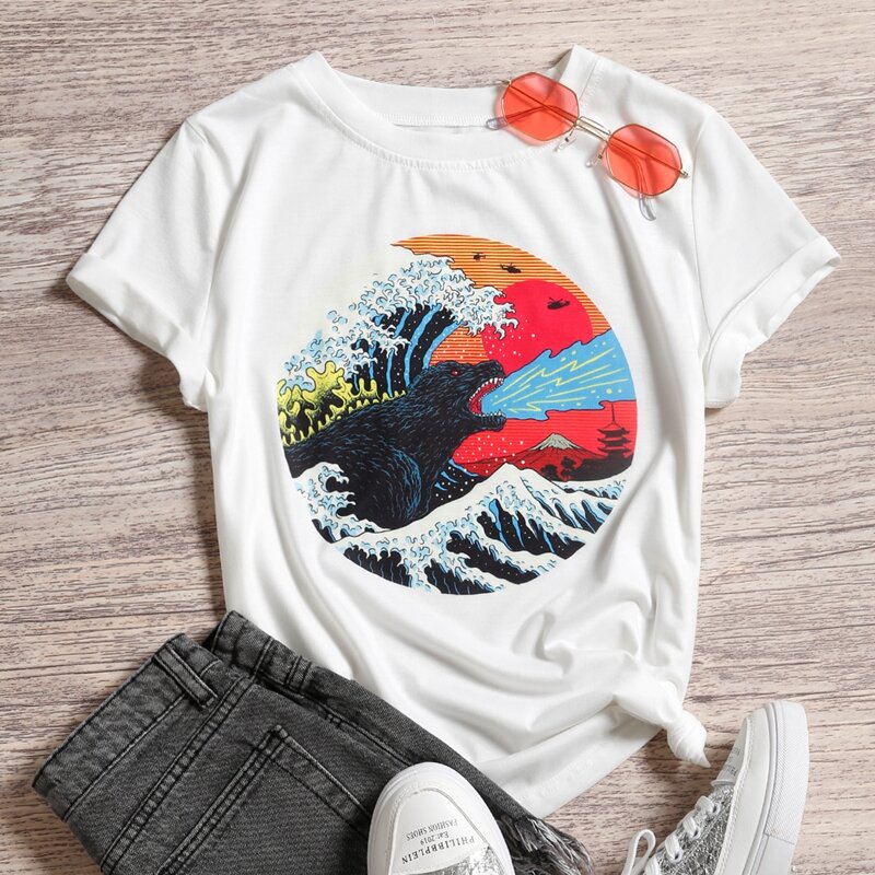 

ROMWE X Vincenttrinidadart Cartoon Graphic Short Sleeve Tee, White
