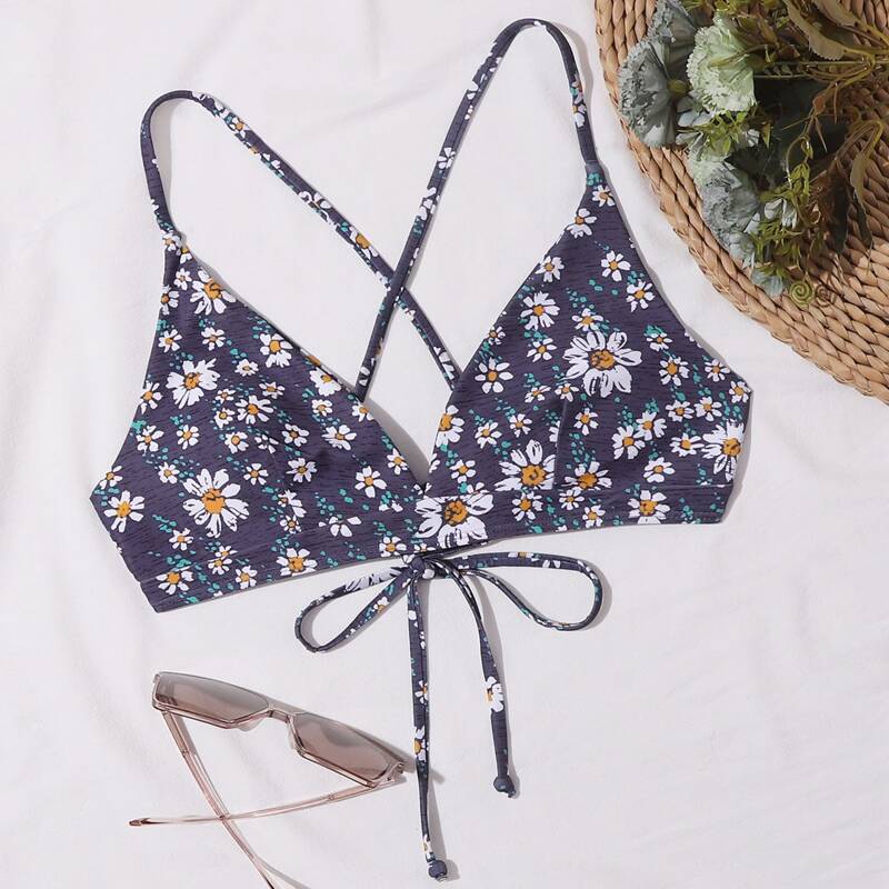 

Floral Crisscross Tie Back Bikini Top, Multicolor