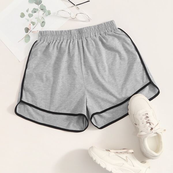 

Contrast Trim Elastic Waist Track Shorts, Light grey