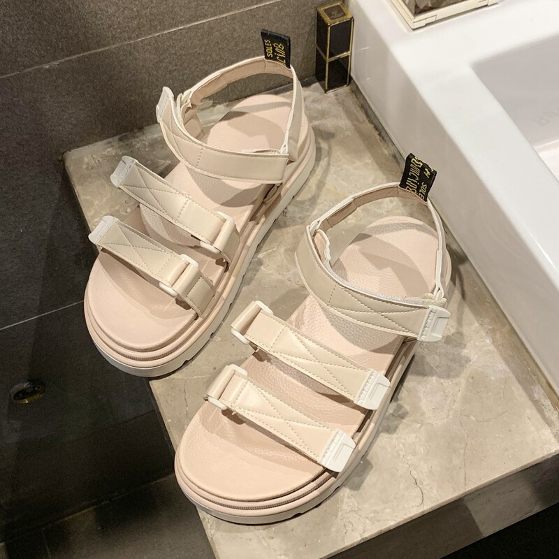

Velcro Strap Midform Sandals, Beige