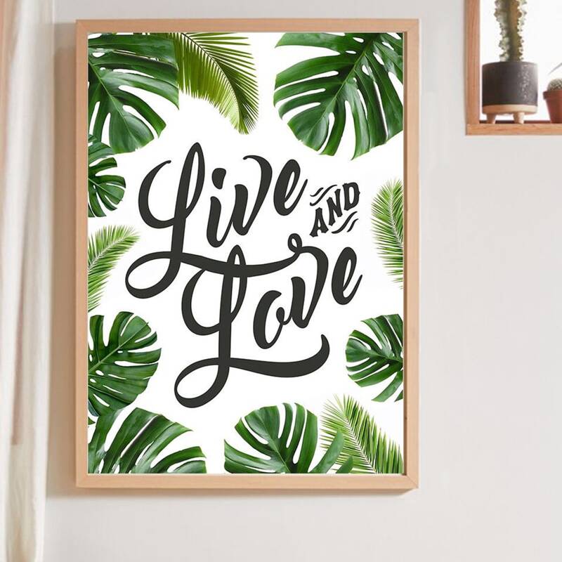 

1pc Leaf & Letter Graphic Wall Print Without Frame, Multicolor