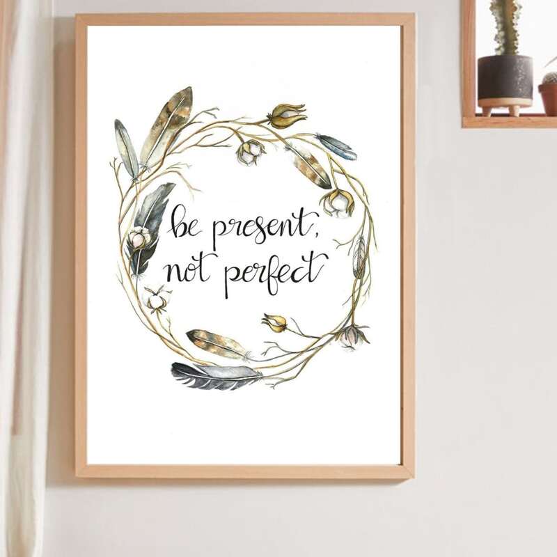 

1pc Feather & Slogan Graphic Wall Print Without Frame, Multicolor