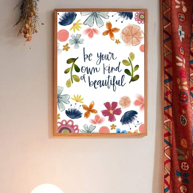 

1pc Flower & Slogan Graphic Wall Print Without Frame, Multicolor