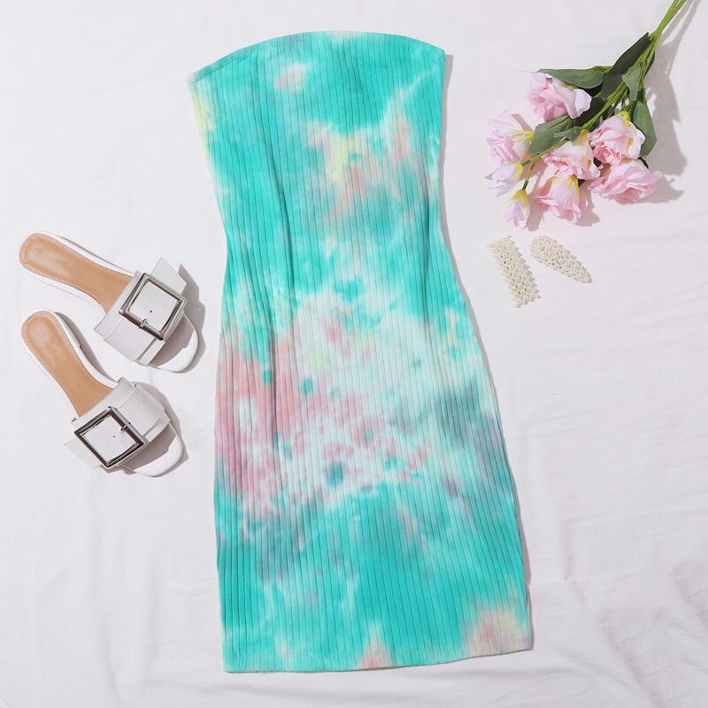 

Tie Dye Rib-knit Tube Dress, Multicolor