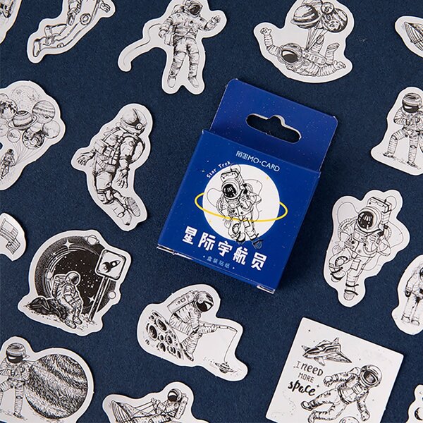 

45sheets 1box Spaceman Print Sticker, Black