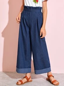 SHEIN Quần con gái Xếp li màu trơn Hải quân Giải trí - Màu xanh hải quân - Xem 1